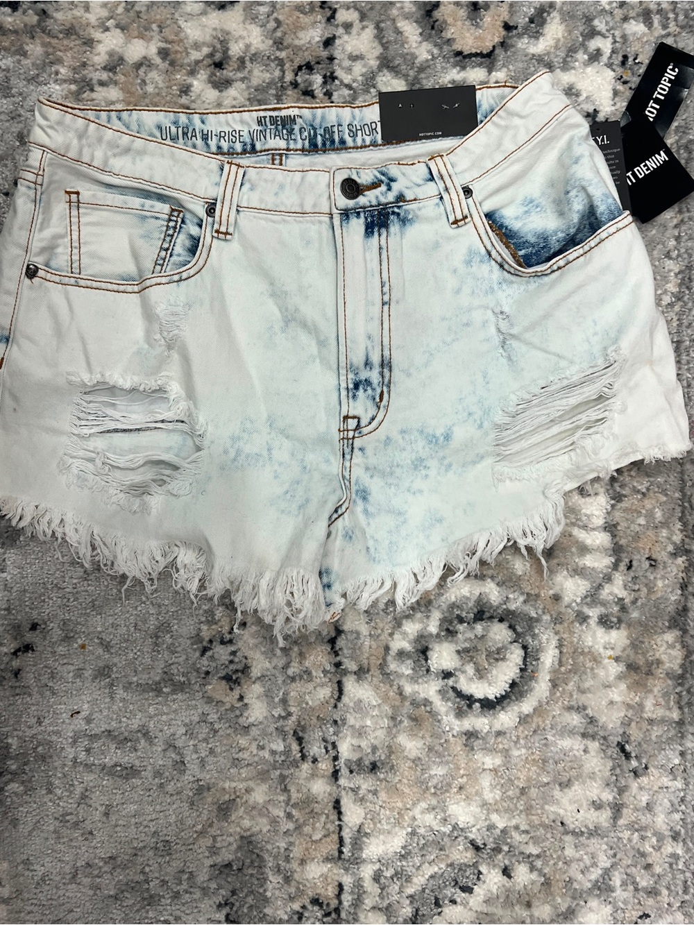 Hot Topic Light Blue Acid Wash Distressed Denim Shorts